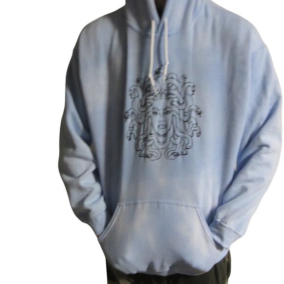 Mythcore Medusa Graphic Blue Tie Dye Hoodie Handmade XL - Picture 5 of 7